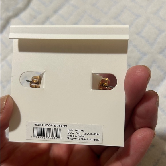 Tory Burch Gold and Cream Hoop Earrings - Picture 2 of 6